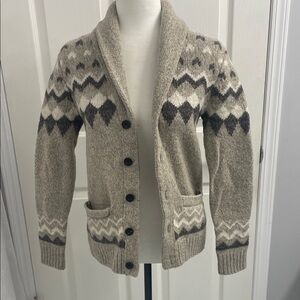 Abercrombie & Fitch Fair Isle Shawl Collar Cardigan Beige/Brown Button Up Sz XS